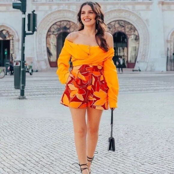 NWT Zara LIMITED EDITION Crop Off-the-Shoulder Tie Detail Wrap Top SM Orange - Picture 9 of 10